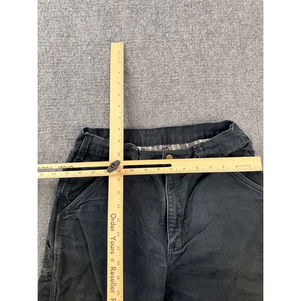 Carhartt B111-BLK Flannel Lined Black Duck Canvas Work Pants 30x34 Distress Men